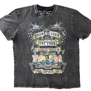 Shiroi Neko Tattoos T Shirt Washed Black Mens‎ XL Short Sleeve Tattoo Art